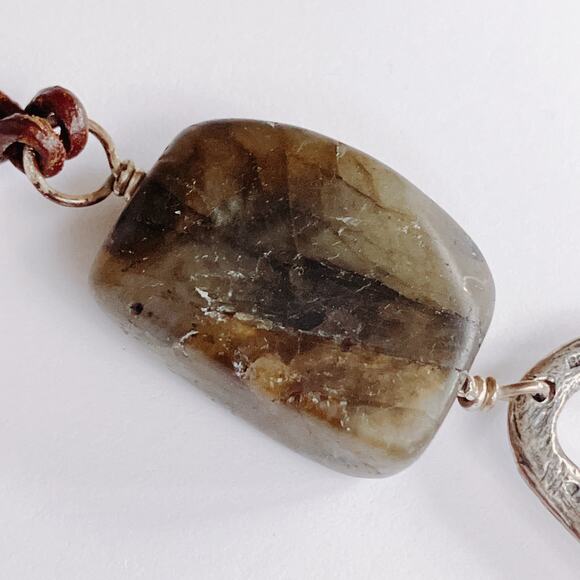 Silpada N1940 Signed 925 Labradorite Leather Necklace Boho Pendant - Picture 4 of 11